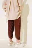 Beli İp Bağcıklı Şalvar Pantolon Kahve thumbnail 3