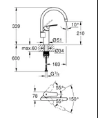 Grohe Eurosmart 2021 Tek kumandalı eviye bataryası, Krom, 33202003 - 2