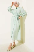 İp Bağcıklı Önden Düğmeli Uzun Tunik Su Yeşili thumbnail 1