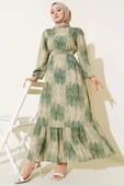 Desenli Viscon Elbise Yeşil thumbnail 1