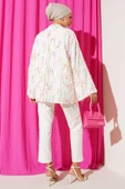 Renkli Püsküllü Bağlamalı Kimono Bej thumbnail 3