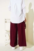 Loyşa Cepli Geniş Paça Pantolon Bordo thumbnail 3