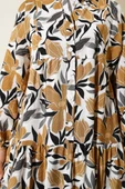 Hakim Yaka Floral Desenli Elbise Hardal thumbnail 4