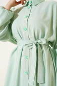İp Bağcıklı Önden Düğmeli Uzun Tunik Su Yeşili thumbnail 4