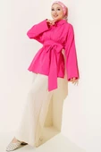 Kendinden Kuşaklı Önü Büzgülü Tunik Fuşya thumbnail 2