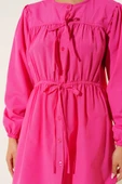 Önü Büzgülü Bağcıklı Gömlek Fuşya thumbnail 4