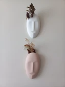 Dekoratif 2'li Yüz Duvar Vazosu, Duvar Süsü ,Heykel Aksesuar Beyaz Bej maske thumbnail 4