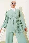 Brit Düğmeli İp Kuşaklı Tunik İkili Takım Mint Yeşili thumbnail 2