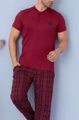 Kare Çizgili Kısa Kol Erkek Pijama Takım Bordo thumbnail 2