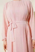 Sık Pileli Şifon Elbise Pudra thumbnail 4