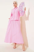 Önü Dikiş Detaylı Etekli İkili Takım Pembe thumbnail 2