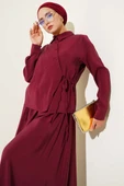 Gömlek Yaka Yandan Bağlamalı Etekli İkili Takım Bordo thumbnail 2