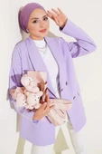 Cep Kapaklı Dört Düğmeli Blazer Ceket Lila thumbnail 1