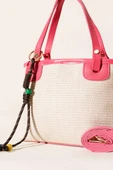 Bağcık Süs Detaylı Hasır Çanta Pembe thumbnail 3