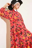 Hakim Yaka Floral Desenli Elbise Alizarin thumbnail 2