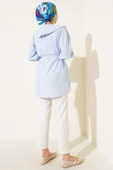 Yakası İncili İp Kuşaklı Gömlek Bebe Mavi thumbnail 3