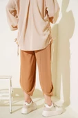 Beli İp Bağcıklı Şalvar Pantolon Camel thumbnail 3