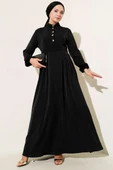 Gold Düğme Detaylı Elbise Siyah - 1