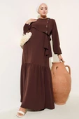 Taşlı Kuş Gözü Detaylı Bağlamalı Elbise Kahve thumbnail 1