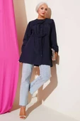 Önü Büzgülü Bağcıklı Gömlek Lacivert thumbnail 2