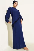 Çapraz Taş Süslemeli Abiye Elbise Lacivert thumbnail 1