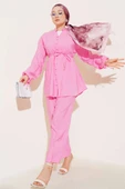 Hakim Yaka Brit Düğmeli İkili Takım Pembe thumbnail 1