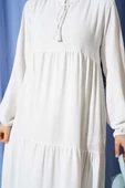 Yaka İp Bağcık Detaylı Kat Elbise Beyaz thumbnail 4