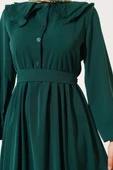 Çift Bebe Yaka Kuşaklı Elbise Zümrüt thumbnail 4