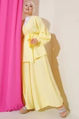 Tek Düğmeli Kuşaklı Oversize İkili Takım Sarı thumbnail 1