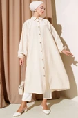 Tahta Düğmeli Uzun Tunik Bej thumbnail 2