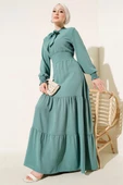 Önden Bağlama Detaylı Lastikli Elbise Çağla Yeşili thumbnail 1