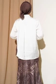 Yaka Bağlamalı Saten Gömlek Beyaz thumbnail 3