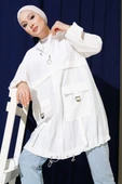 Çift Cepli Kapüşonlu Kap Beyaz thumbnail 1