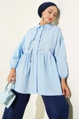 Gizli Düğmeli Top Düğmeli Gömlek Mavi thumbnail 1