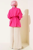 Kendinden Kuşaklı Önü Büzgülü Tunik Fuşya thumbnail 3