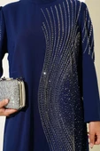 Mini Taş Süslemeli Abiye Elbise Lacivert thumbnail 4