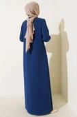 Taşlı Dikişli Omuz Vatkalı Büyük Beden Ferace Indıgo thumbnail 3