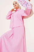 Önü Dikiş Detaylı Etekli İkili Takım Pembe thumbnail 1