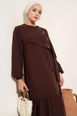 Taşlı Kuş Gözü Detaylı Bağlamalı Elbise Kahve thumbnail 2