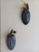 Dekoratif 2'li Yüz Duvar Vazosu, Duvar Süsü ,Heykel Aksesuar Antrasit Gri maske thumbnail 2