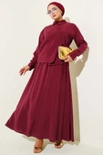 Gömlek Yaka Yandan Bağlamalı Etekli İkili Takım Bordo thumbnail 1