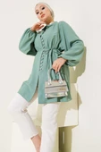 Taşlı Brit Düğmeli Terikoton Gömlek Tunik Mint thumbnail 1
