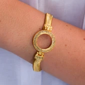 Altın Kaplama İmitasyon Zirkon Taşlı İtalyan  Çeyrek Çerçeve Bileklik BLK-1172 thumbnail 2