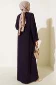Taşlı Dikişli Omuz Vatkalı Büyük Beden Ferace Mor thumbnail 3