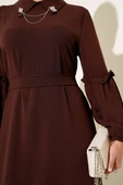 Ayrobin Kol Büzgülü Elbise Kahve thumbnail 4