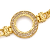 Altın Kaplama İmitasyon 2 Sıra Zirkon Taşlı Zincirli Çeyrek Çerçeve Bileklik BLK-1163 thumbnail 4