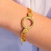 Altın Kaplama İmitasyon Zirkon Taşlı Desenli Figaro Model Çeyrek Çerçeve Bileklik BLK-1160 thumbnail 2