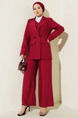 Omuz Vatkalı Ceketli Yelekli Üçlü Takım Bordo thumbnail 1