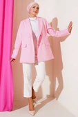 Cep Kapaklı Dört Düğmeli Blazer Ceket Pembe thumbnail 2