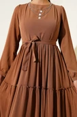 Bilek Bağlamalı Katlı Elbise Tarçın thumbnail 4